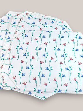 Savoir Vivre Portofino Blue Placemats Set of 4 Cloth Fabric White Floral Vintage